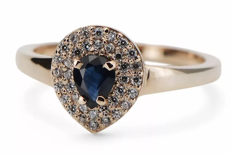 Vintage Sapphire Ring in 14K Rose Gold (crc011r-sp) — close-up of the stone and setting
