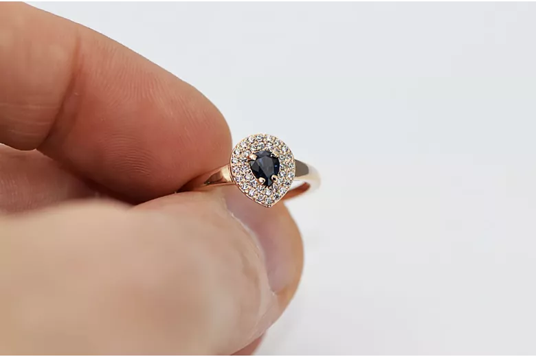 Vintage Sapphire Ring in 14K Rose Gold (crc011r-sp) — worn on the hand, showing profile