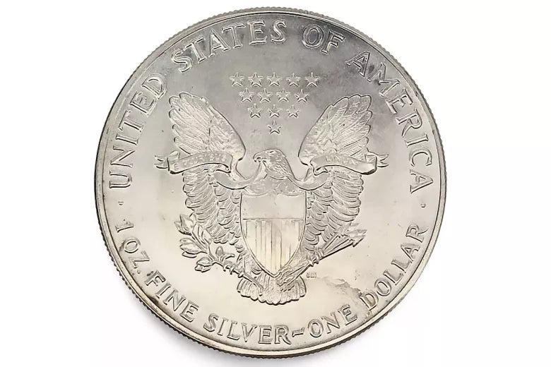 Vintage American Eagle Oz US Mint Agvoth Pendant in Sterling Silver (c88nyu) — side view showing the setting