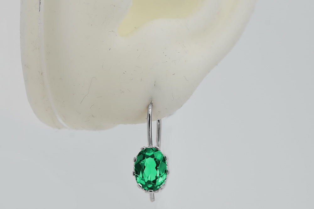 Vintage Emerald Earrings in Sterling Silver (vec196s-em) — side view showing the setting