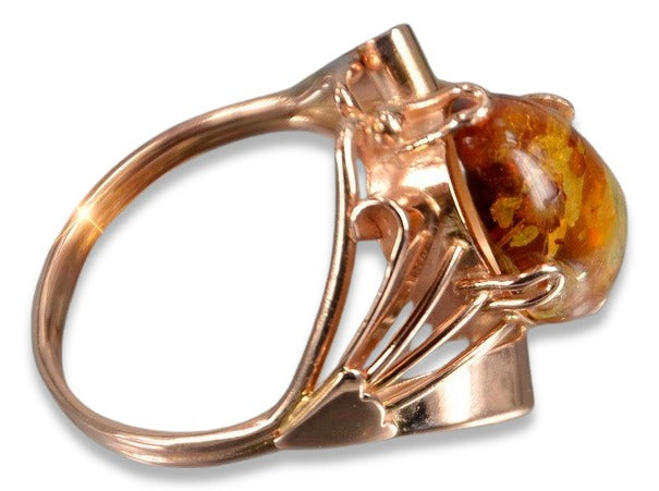 Vintage Amber Ring in 14K Rose Gold (vrab051) — full view of the piece