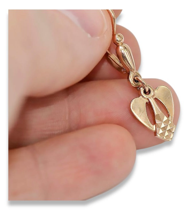Vintage Leaf Earrings in 14K Rose Gold (ven245) — side view showing the setting