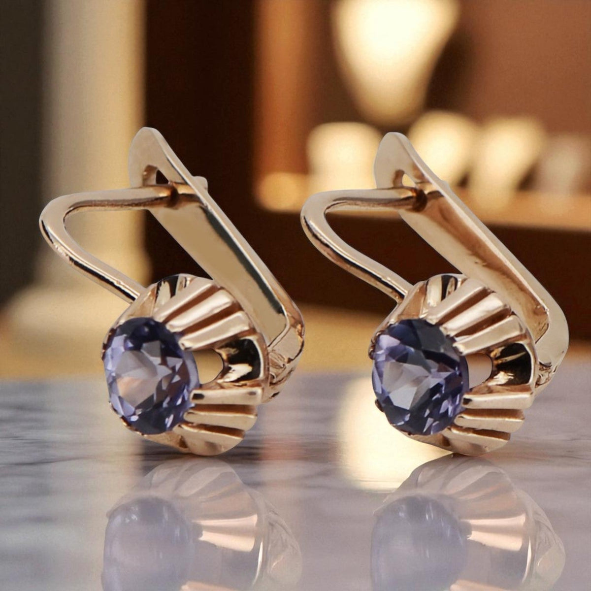 Vintage Alexandrite Earrings in 14K Rose Gold (vec027r-ax)