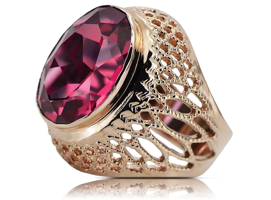 Vintage Ruby Ring in Rose Gold-Plated Sterling Silver (vrc089rp-rb) — full view of the piece