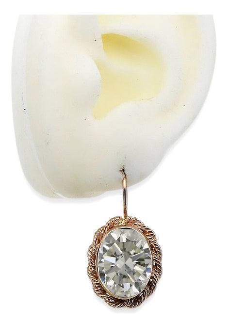 Vintage Zircon Earrings in 14K Rose Gold (vec007r-zi) — close-up of the stone and setting