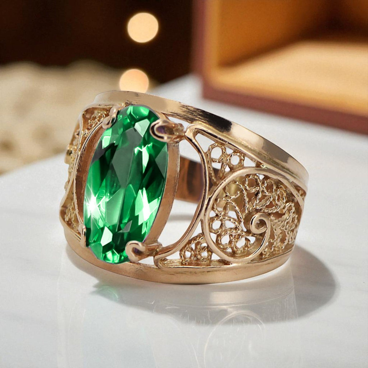 Vintage Emerald Craft Ring in 14K Rose Gold (vrc057r-em)