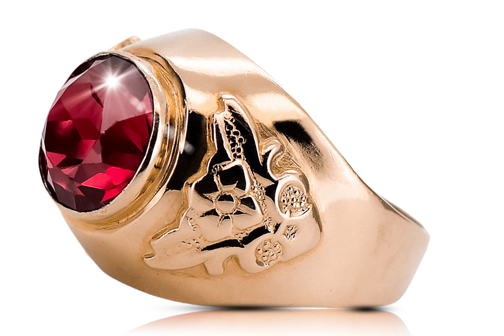 Vintage Ruby Ring in 14K Rose Gold (vrc078r-rb) — worn on the hand, showing profile