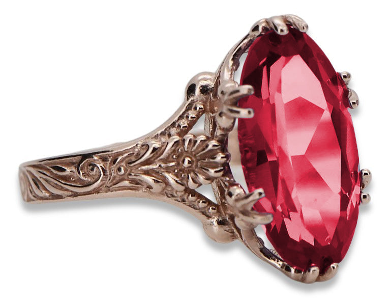 Vintage Ruby Ring in 14K Rose Gold (vrc084r-rb) — worn on the hand, showing profile