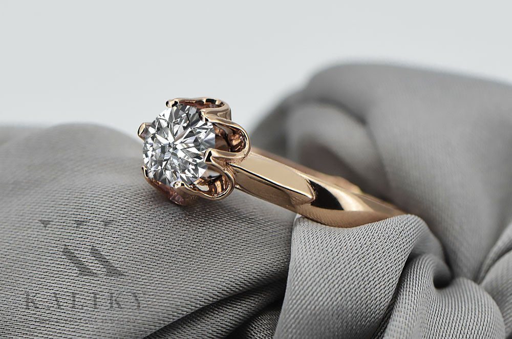 Vintage Zircon Cubic Ring in 14K Rose Gold (vrc122r-zi) — side view showing the setting