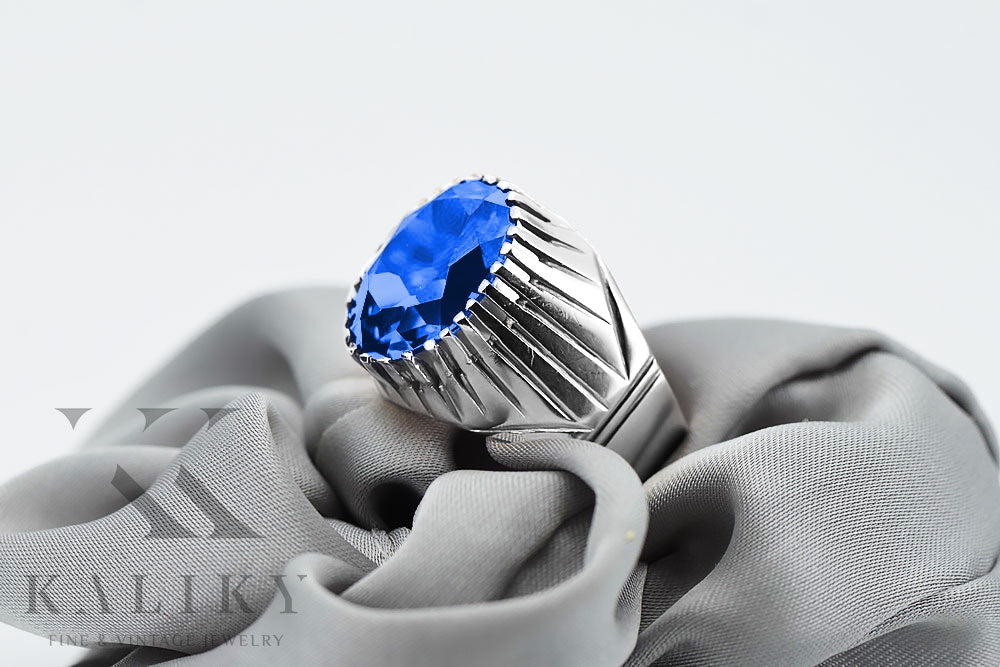Vintage Sapphire Ring in Sterling Silver (vrc048s-sp) — close-up of the hallmark on the inner band
