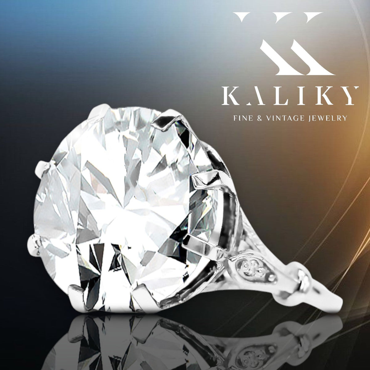 Vintage Zircon Ring in Sterling Silver (vrc073s-zi) — full view of the piece