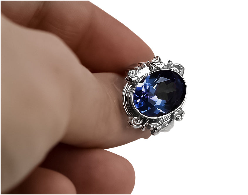 Vintage Sapphire Craft Ring in Sterling Silver (vrc100s-sp) — side view showing the setting