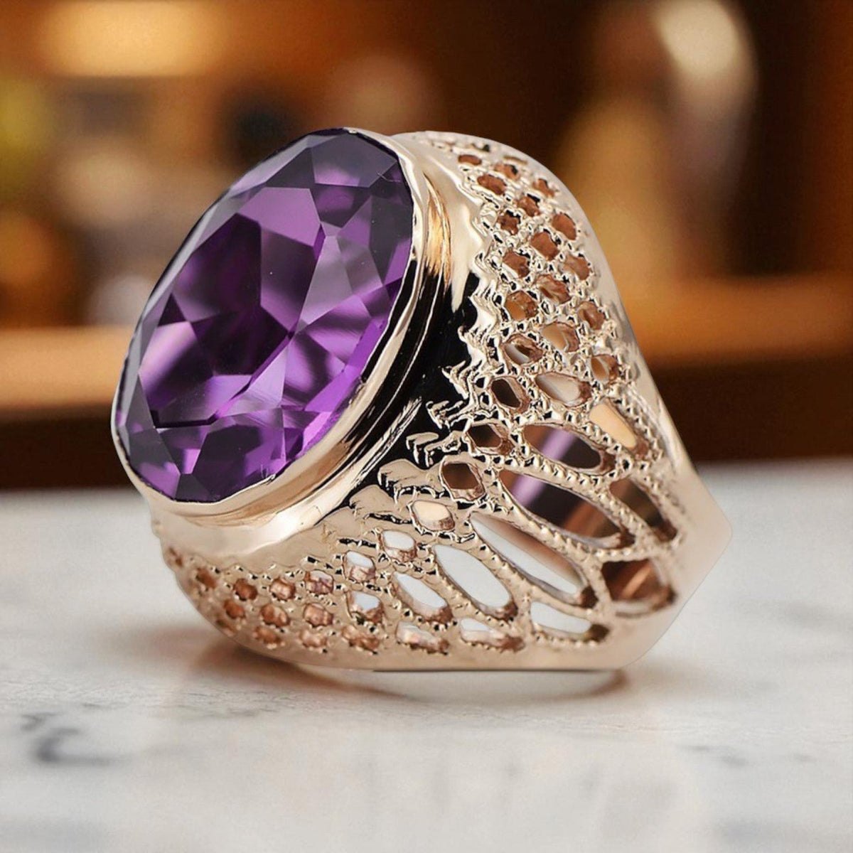 Vintage Amethyst Ring in Rose Gold-Plated Sterling Silver (vrc089rp-am)
