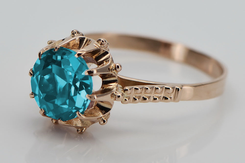 Vintage Aquamarine Ring in 14K Rose Gold (vrc045r-aq) — side view showing the setting