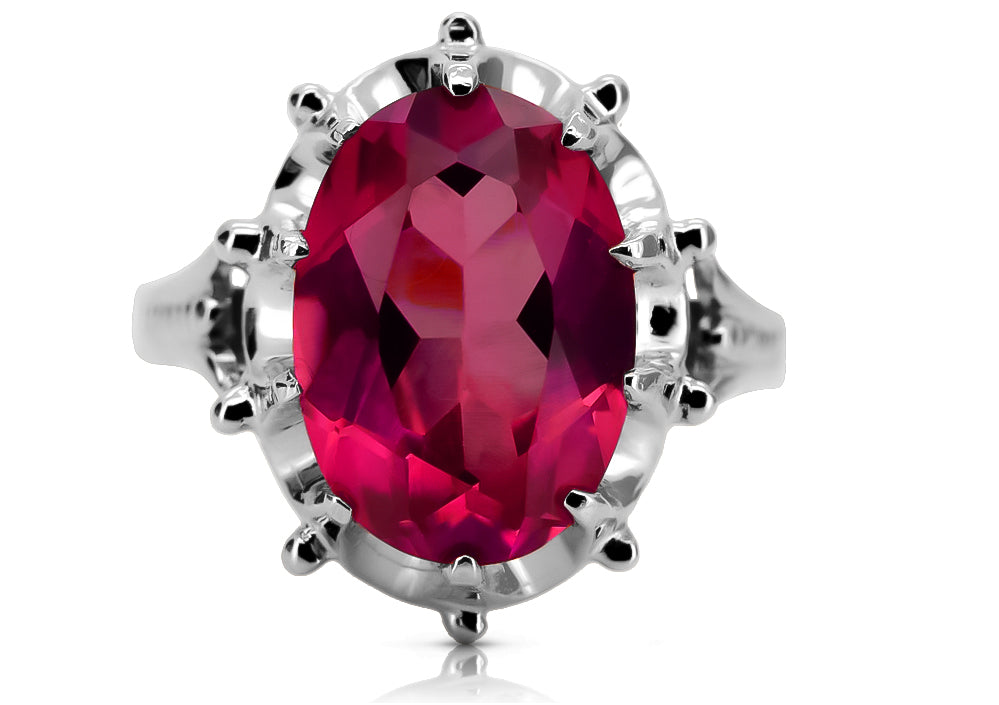 Vintage Ruby Ring in Sterling Silver (vrc079s-rb) — close-up of the stone and setting