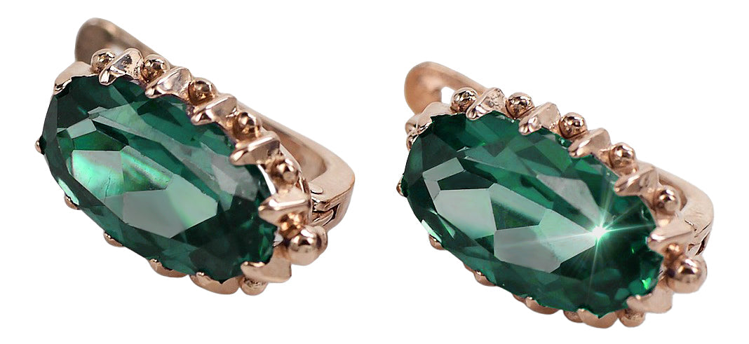 Vintage Emerald Earrings in 14K Rose Gold (vec174r-em) — worn on the hand, showing profile