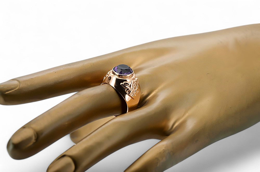 Vintage Alexandrite Ring in 14K Rose Gold (vrc078r-ax) — close-up of the hallmark on the inner band
