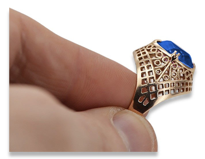 Vintage Sapphire Ring in 14K Rose Gold (vrc030r-sp) — full view of the piece