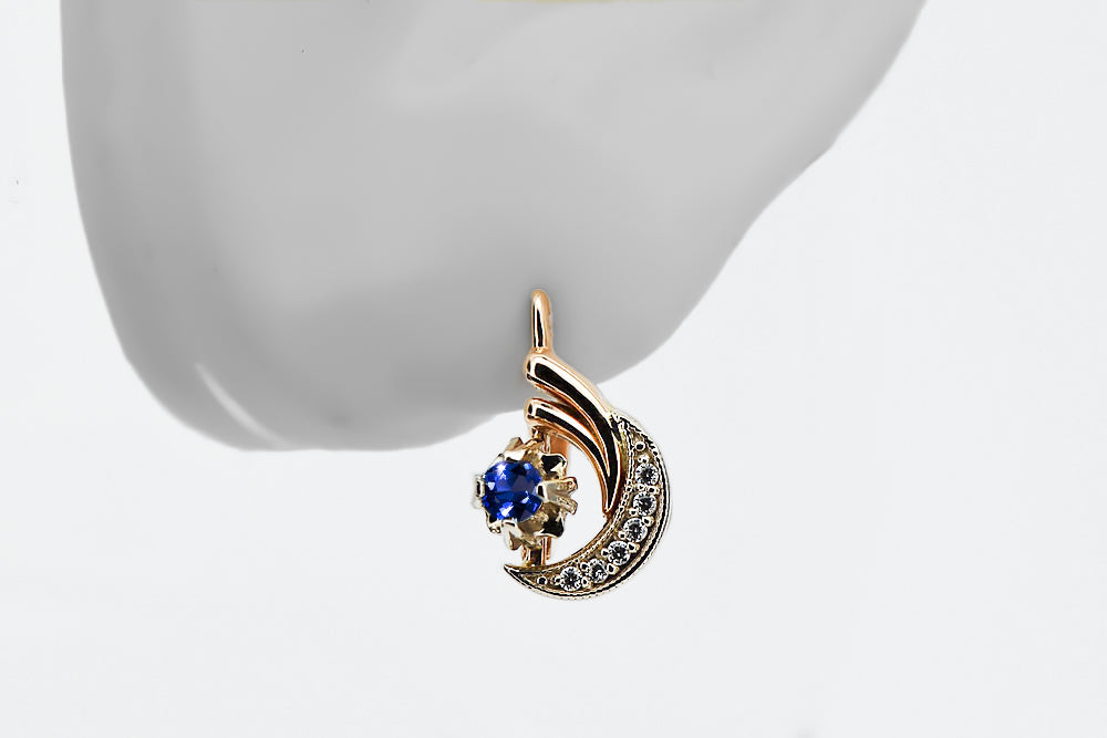 Vintage Sapphire Earrings in 14K Rose & White Gold (vec093rw-sp) — side view showing the setting