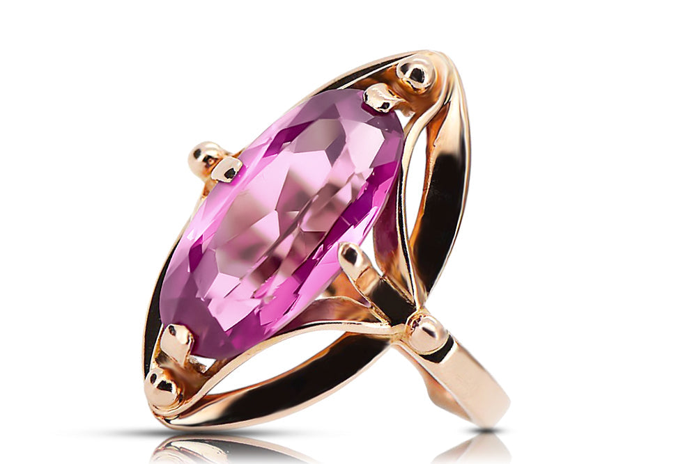 Vintage Amethyst Ring in 14K Rose Gold (vrc047r-am) — worn on the neckline, showing the drape
