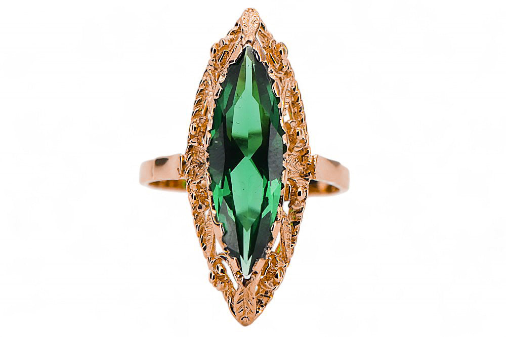 Vintage Emerald Ring in 14K Rose Gold (vrc005r-em) — close-up of the hallmark on the inner band