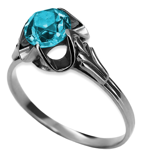 Vintage Aquamarine Ring in Sterling Silver (vrc023s-aq) — worn on the neckline, showing the drape
