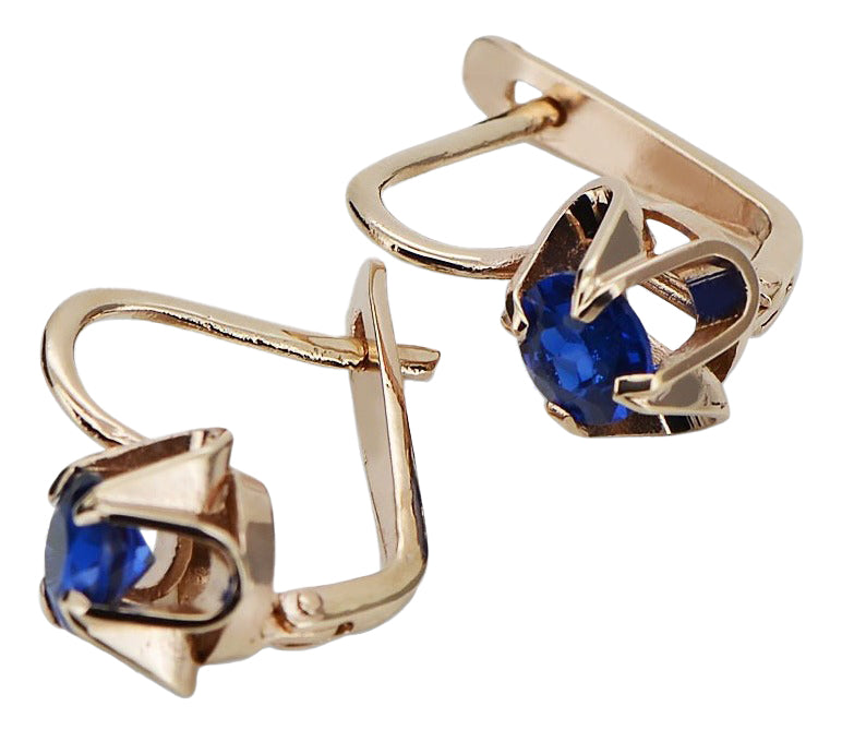 Vintage Sapphire Earrings in 14K Rose Gold (vec018r-sp) — side view showing the setting