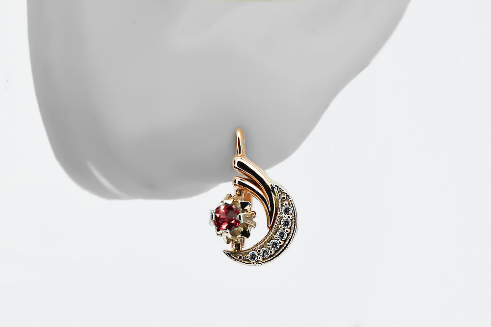 Vintage Ruby Craft Earrings in 14K Rose & White Gold (vec093rw-rb) — side view showing the setting