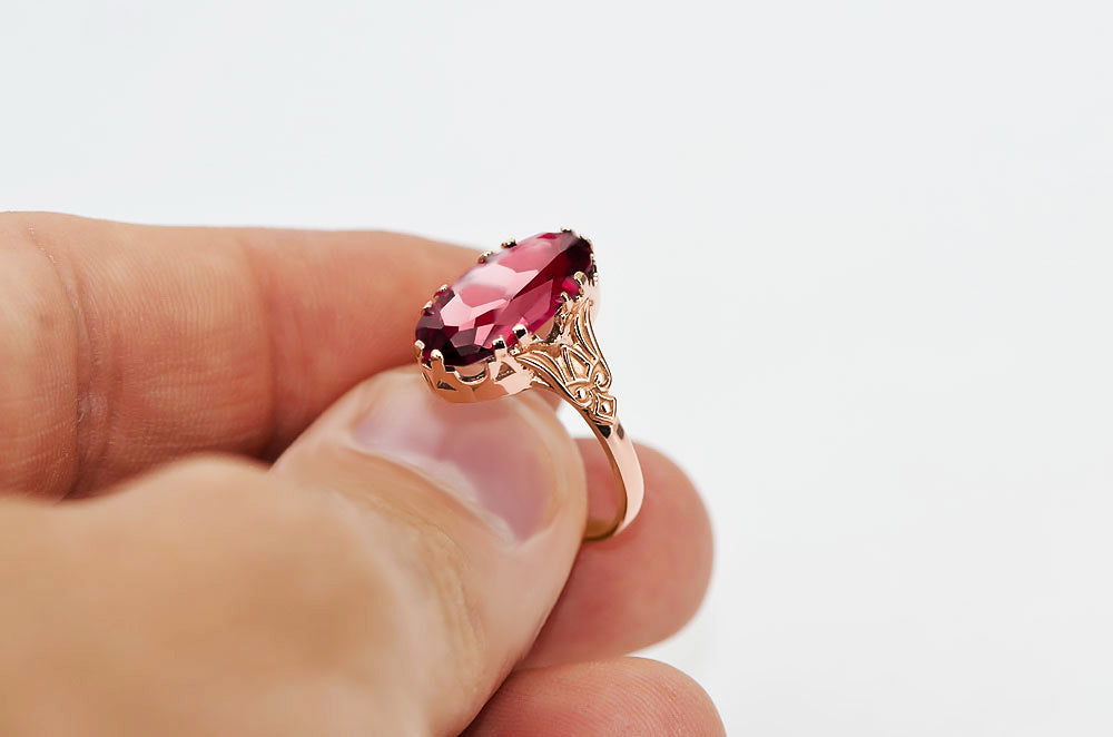 Vintage Ruby Ring in 14K Rose Gold (vrc058r-rb) — close-up of the hallmark on the inner band