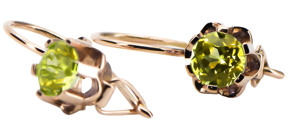 Vintage Yellow Peridot Earrings in 14K Rose Gold (vec019r-yp) — close-up of the hallmark on the inner band