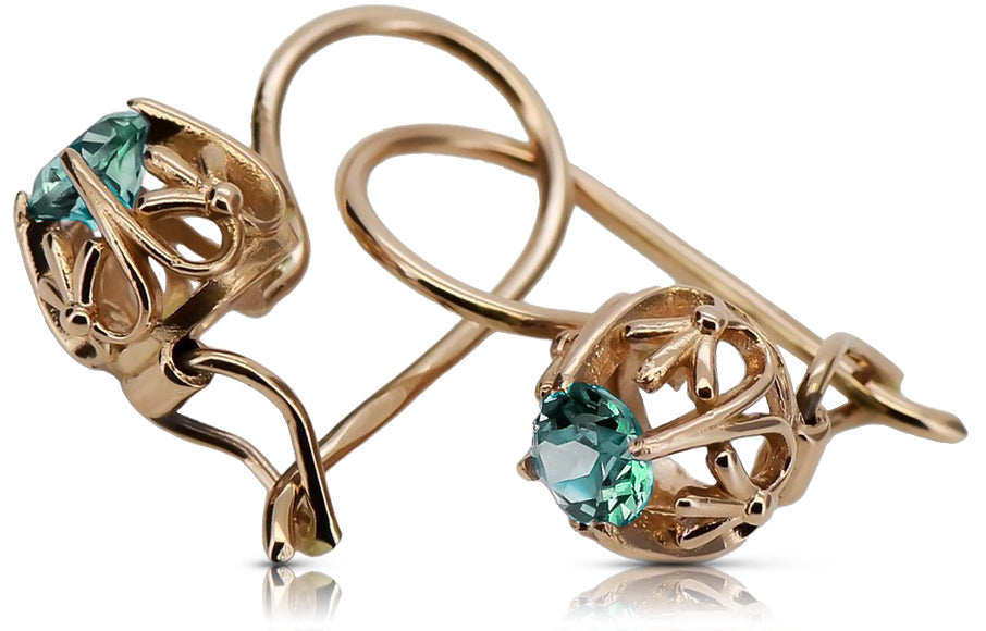 Vintage Emerald Made Earrings in 14K Rose Gold (vec145r-em) — full view of the piece