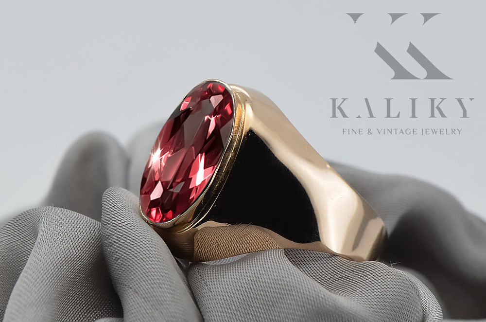 Vintage Ruby Ring in 14K Rose Gold (vrc077r-rb) — close-up of the hallmark on the inner band