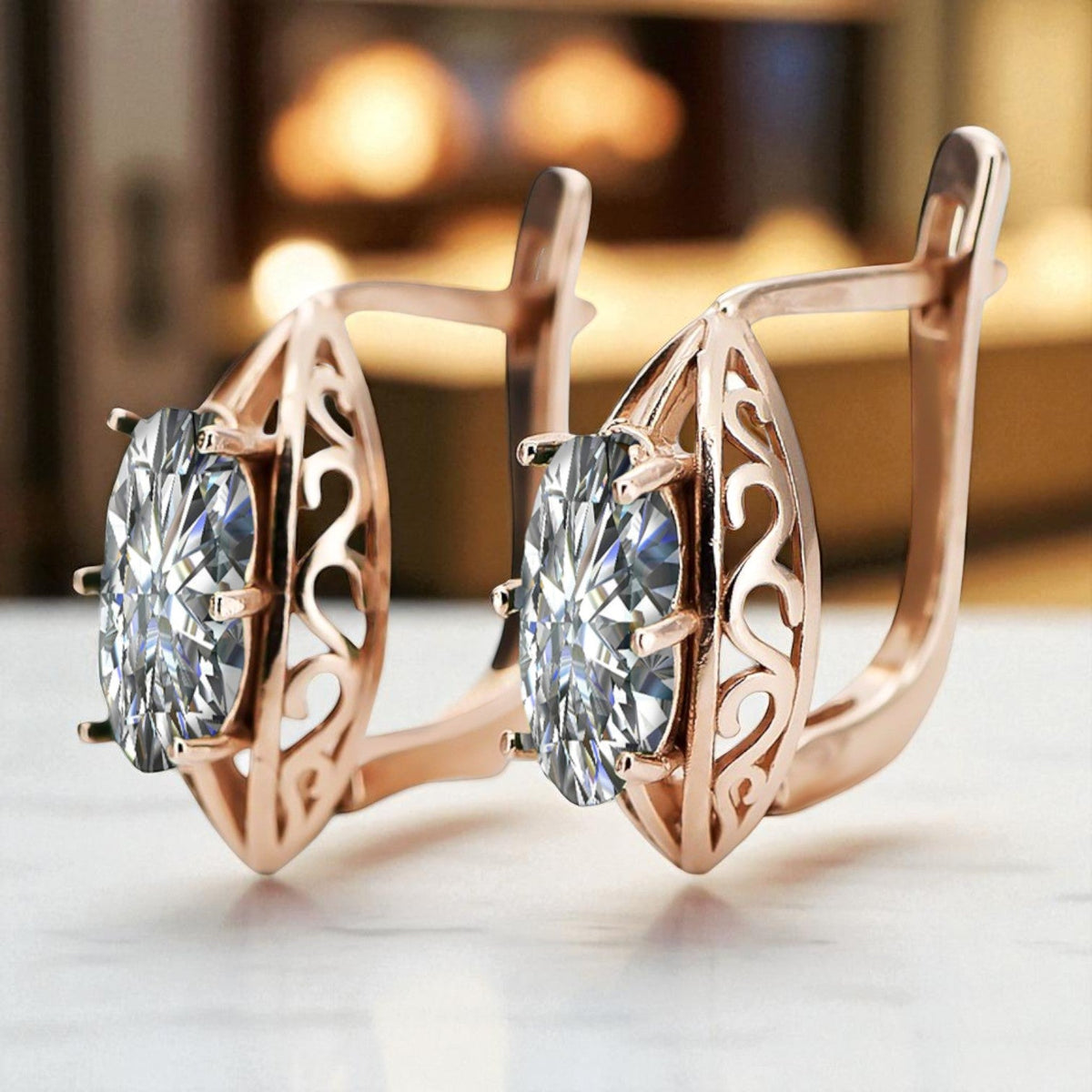 Vintage Zircon Earrings in 14K Rose Gold (vec141r-zi)