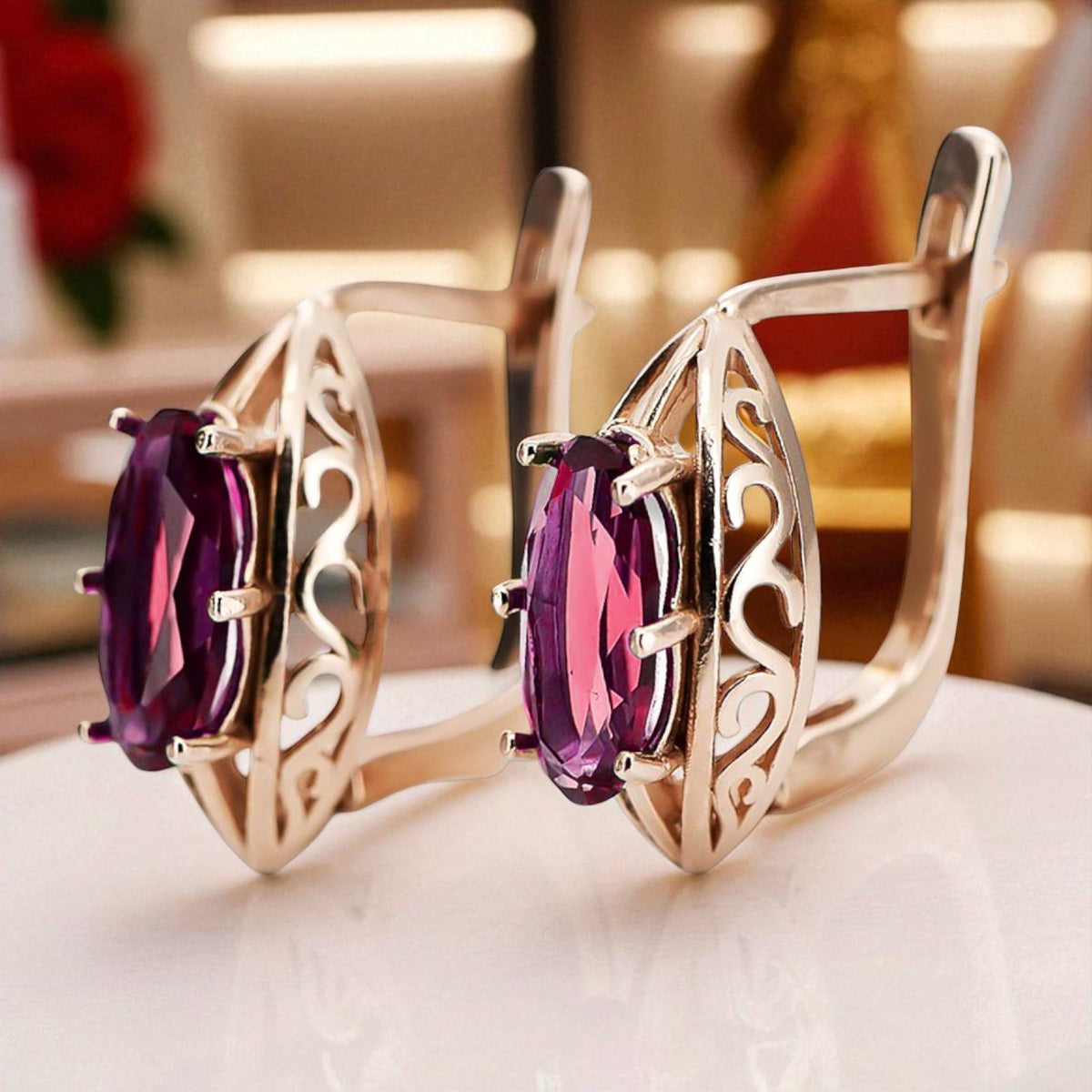 Vintage Ruby Earrings in 14K Rose Gold (vec141r-rb)