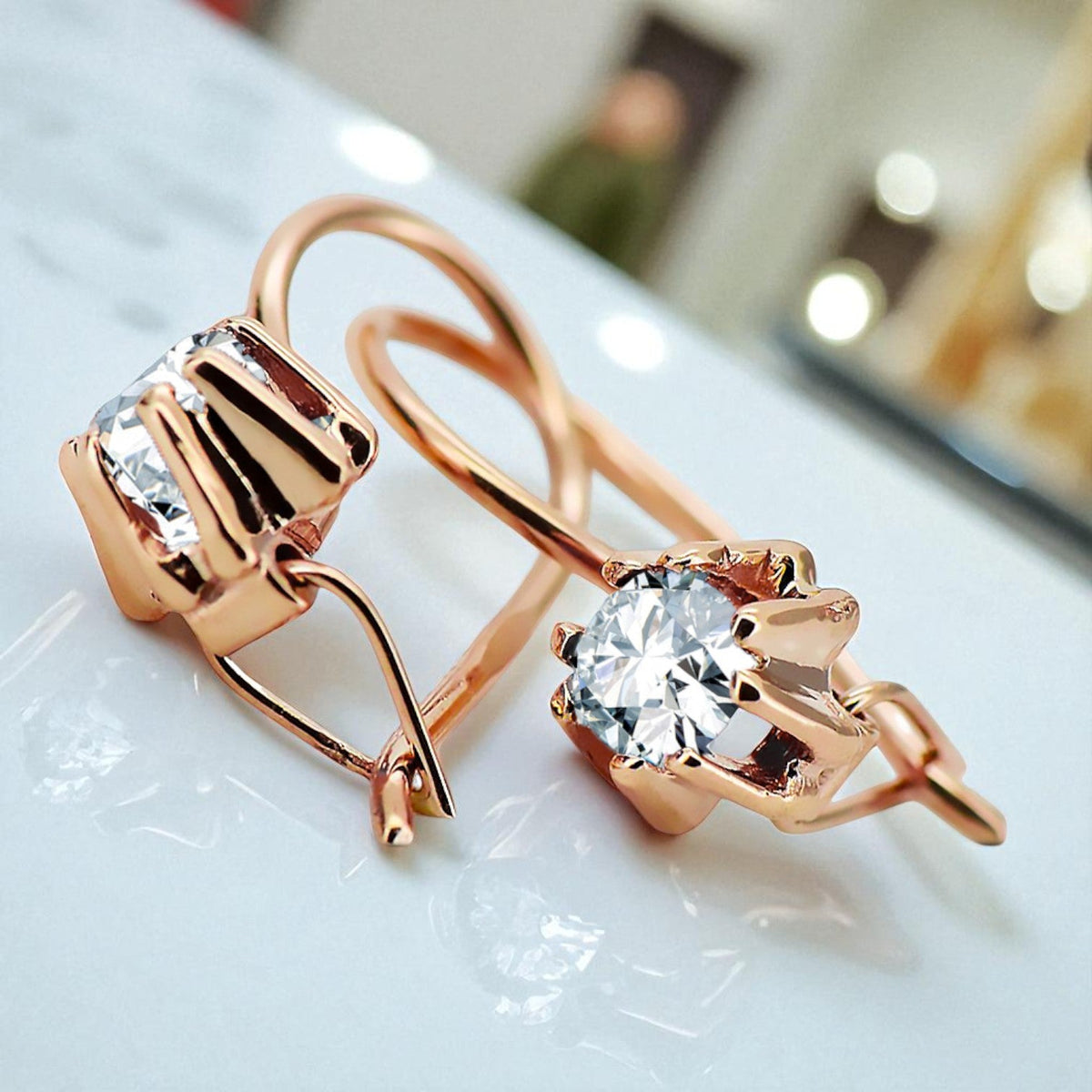 Vintage Zircon Craft Earrings in 14K Rose Gold (vec053r-zi)