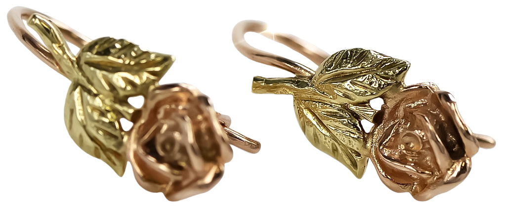 Vintage Flower Earrings in 14K Rose Gold (ven010r) — close-up of the hallmark on the inner band