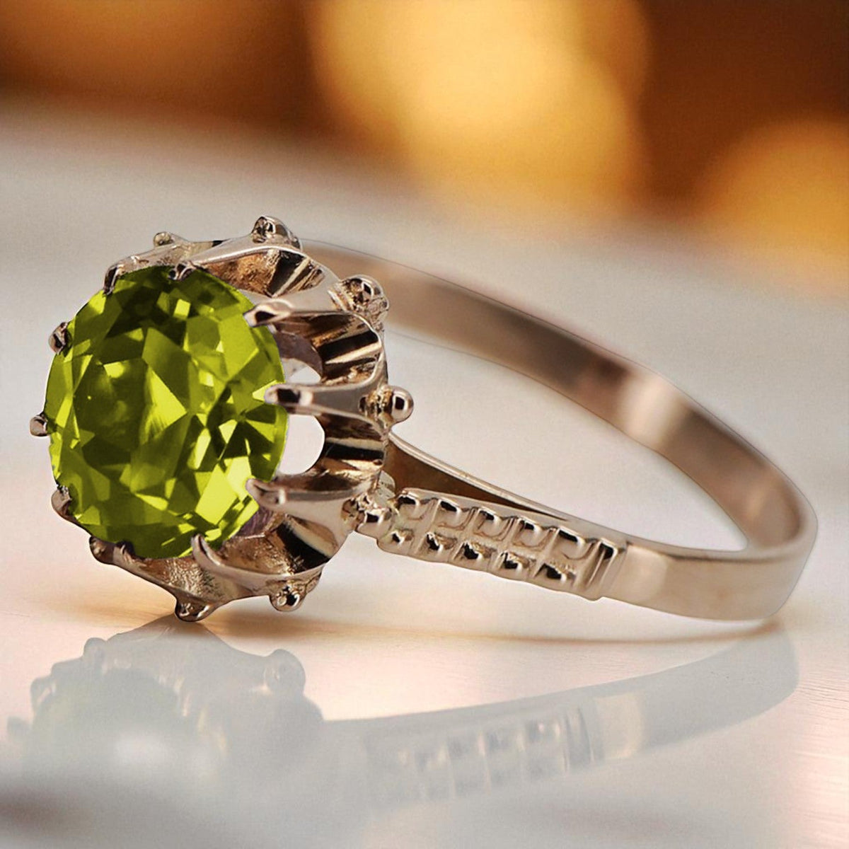 Vintage Yellow Peridot Ring in 14K Rose Gold (vrc045r-yp)