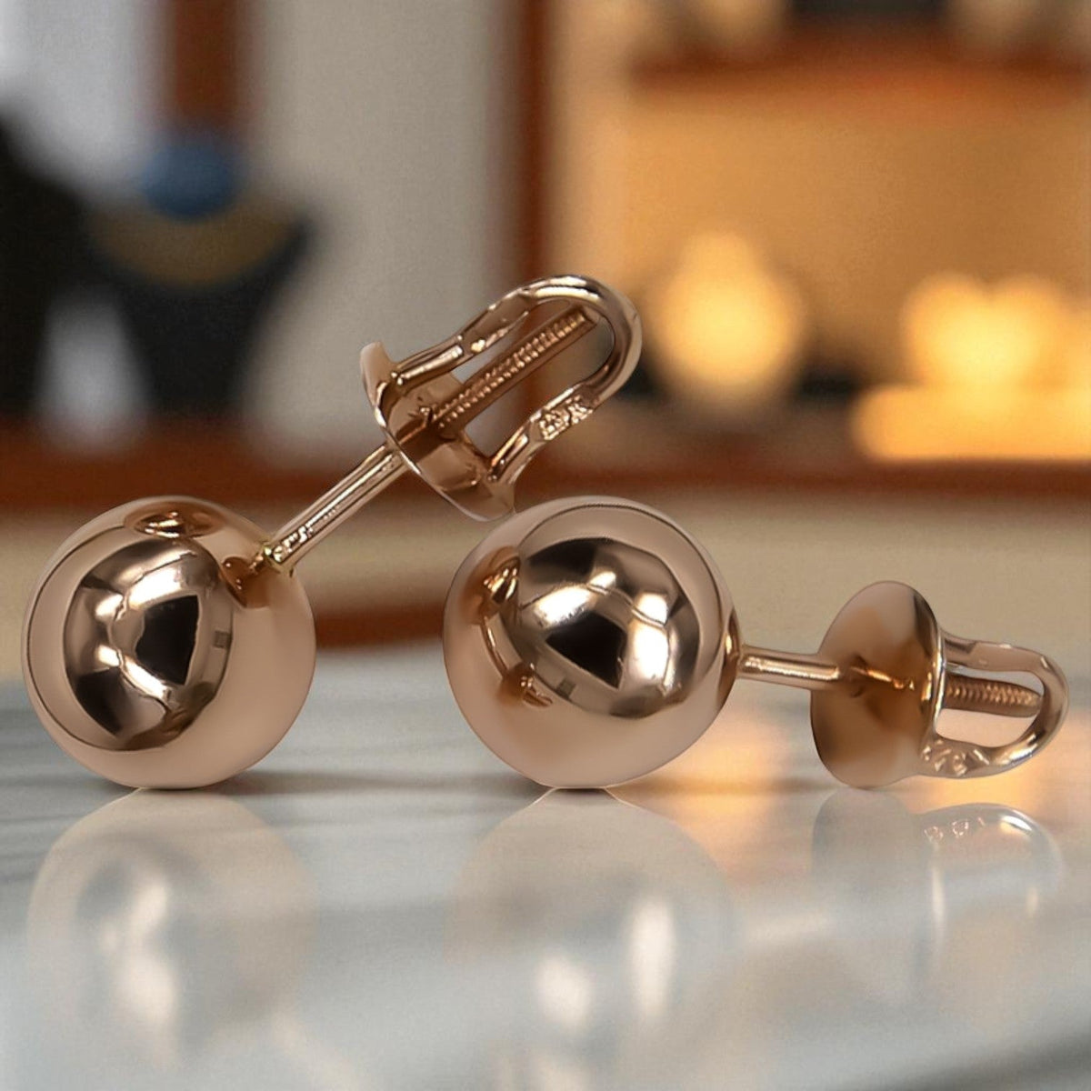 Vintage Ball Earrings in 14K Rose Gold (ven085)