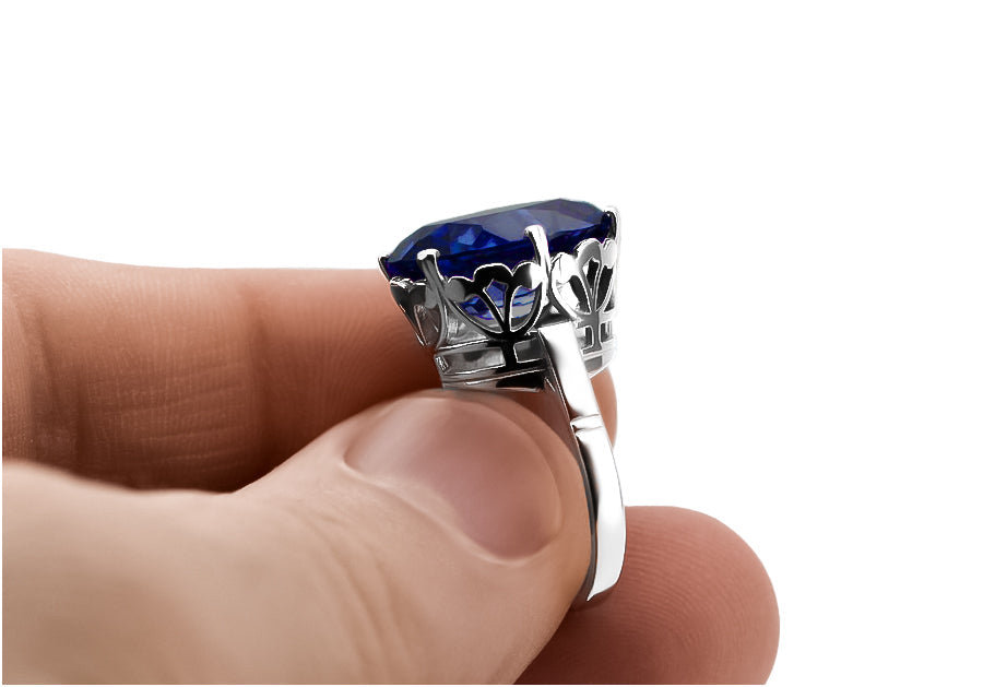 Vintage Sapphire Ring in Sterling Silver (vrc130s-sp) — worn on the hand, showing profile