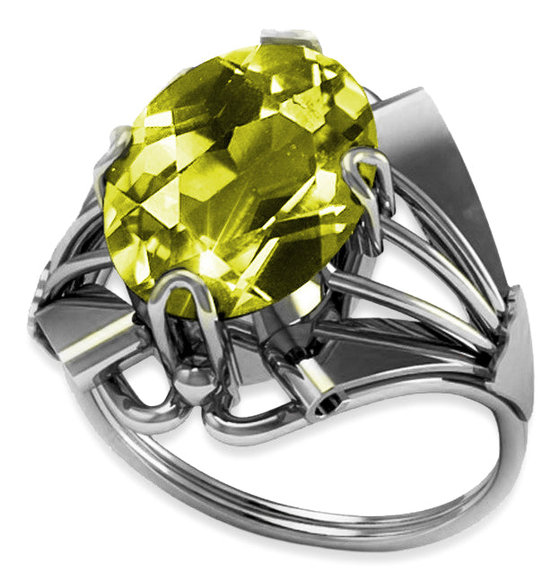 Vintage Yellow Peridot Ring in Sterling Silver (vrc015s-yp) — back view with the clasp