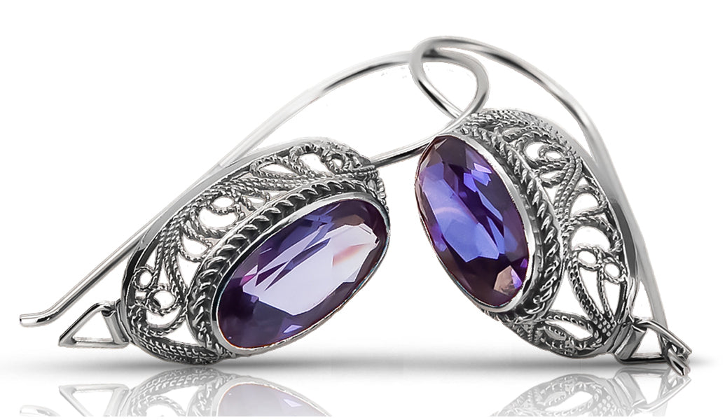 Vintage Alexandrite Earrings in Sterling Silver (vec023s-ax)