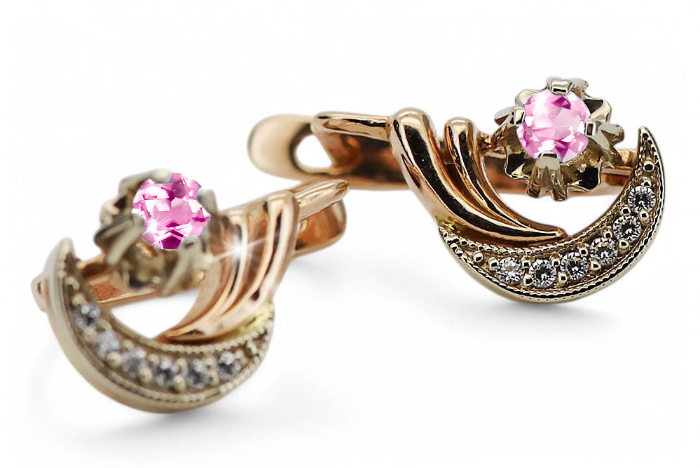 Vintage Amethyst Earrings in 14K Rose & White Gold (vec093rw-am) — worn on the hand, showing profile