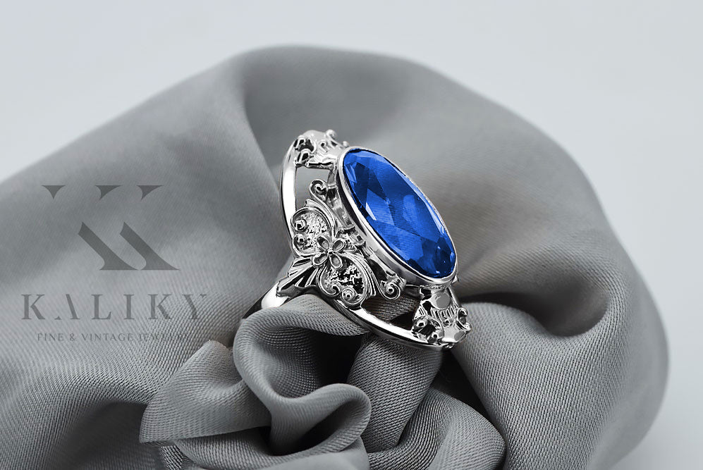 Vintage Sapphire Ring in Sterling Silver (vrc014s-sp)