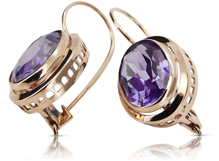 Vintage Alexandrite Earrings in 14K Rose Gold (vec114r-ax) — worn on the neckline, showing the drape