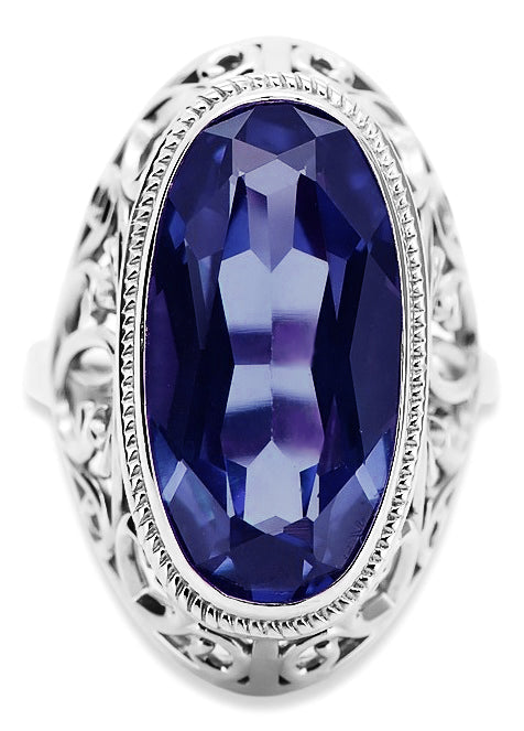 Vintage Sapphire Ring in Sterling Silver (vrc184s-sp) — worn on the neckline, showing the drape