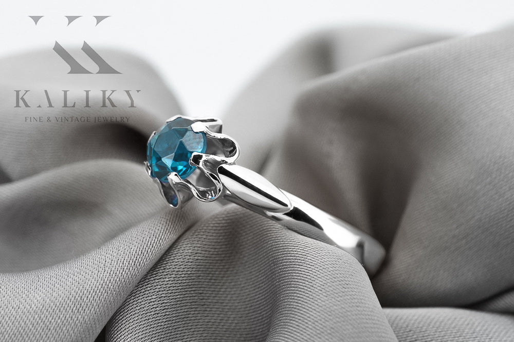 Vintage Aquamarine Craft Ring in Sterling Silver (vrc094s-aq) — full view of the piece