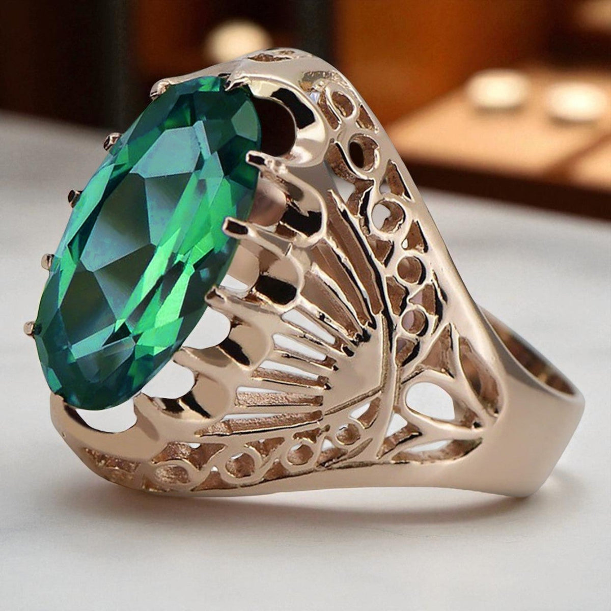 Vintage Emerald Ring in 14K Rose Gold (vrc020r-em)