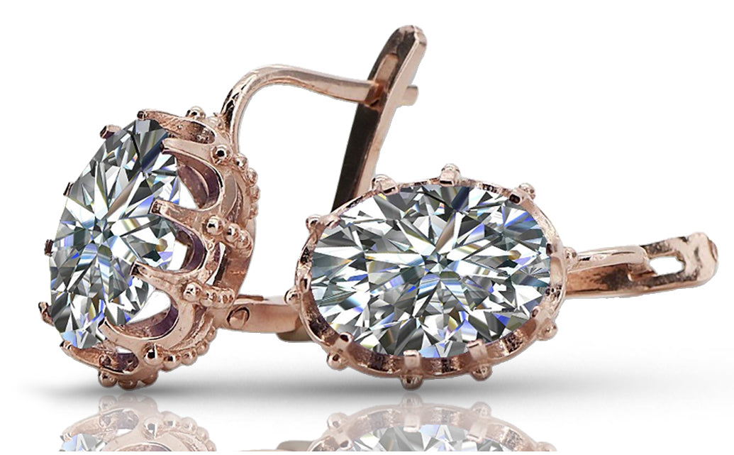 Vintage Zircon Earrings in 14K Rose Gold (vec079r-zi) — side view showing the setting