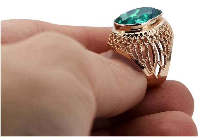 Vintage Emerald Ring in Rose Gold-Plated Sterling Silver (vrc089rp-em) — side view showing the setting