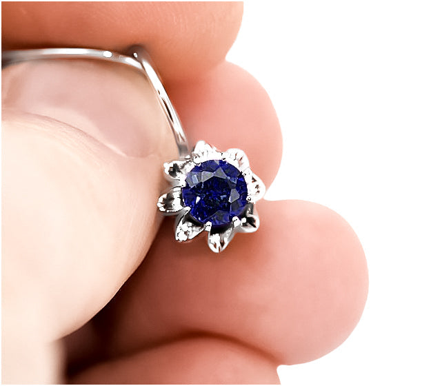 Vintage Sapphire Earrings in Sterling Silver (vec092s-sp) — side view showing the setting